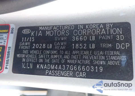 2016 Kia Rio Lx from USA, damaged, VIN KNADM4A37G6660319